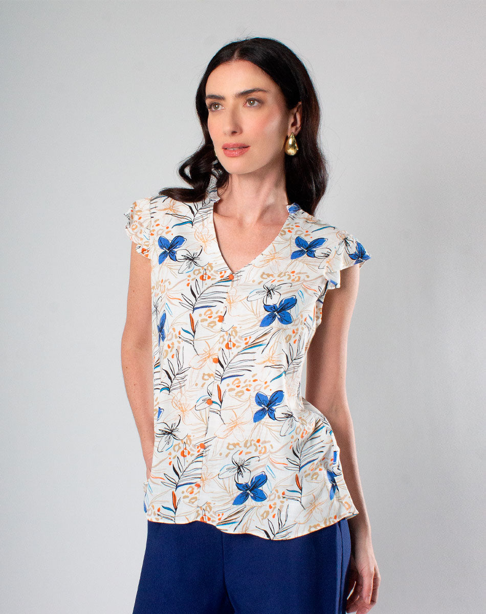 Blusa Cuello Mao Floral