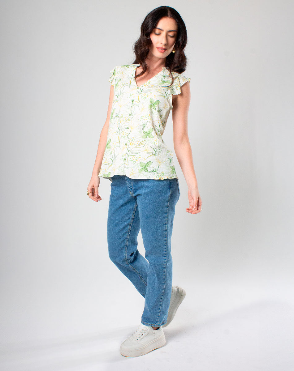 Blusa Cuello Mao Floral