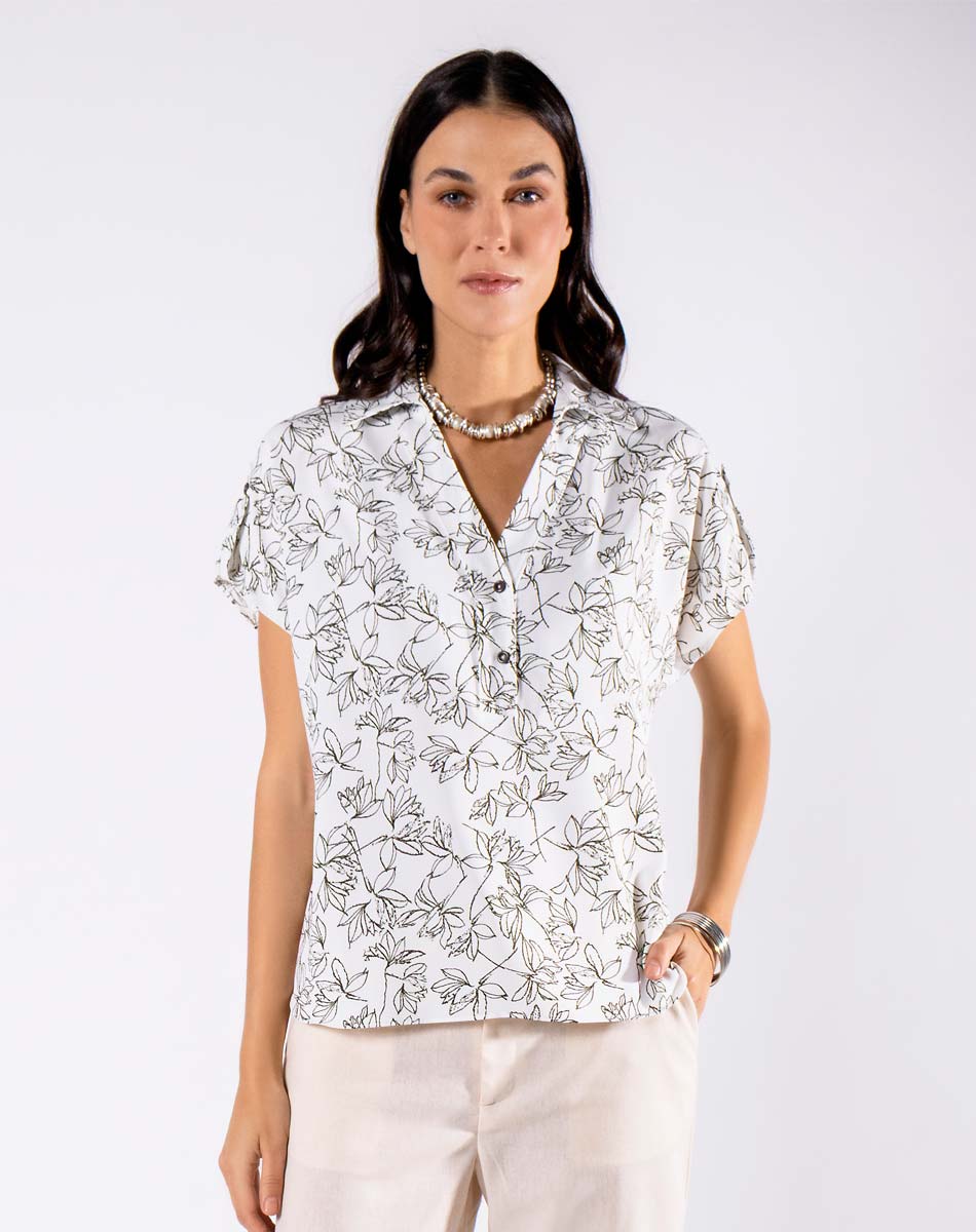 Blusa Escote V Floral