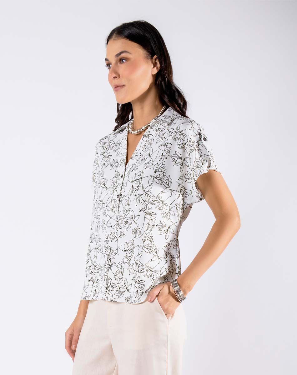 Blusa Escote V Floral