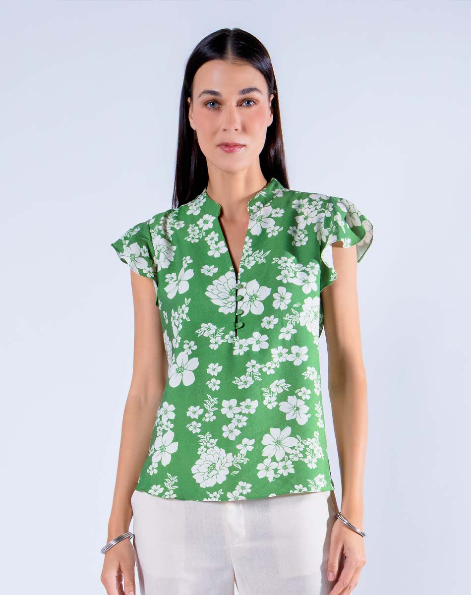 Blusa Floral Escote V