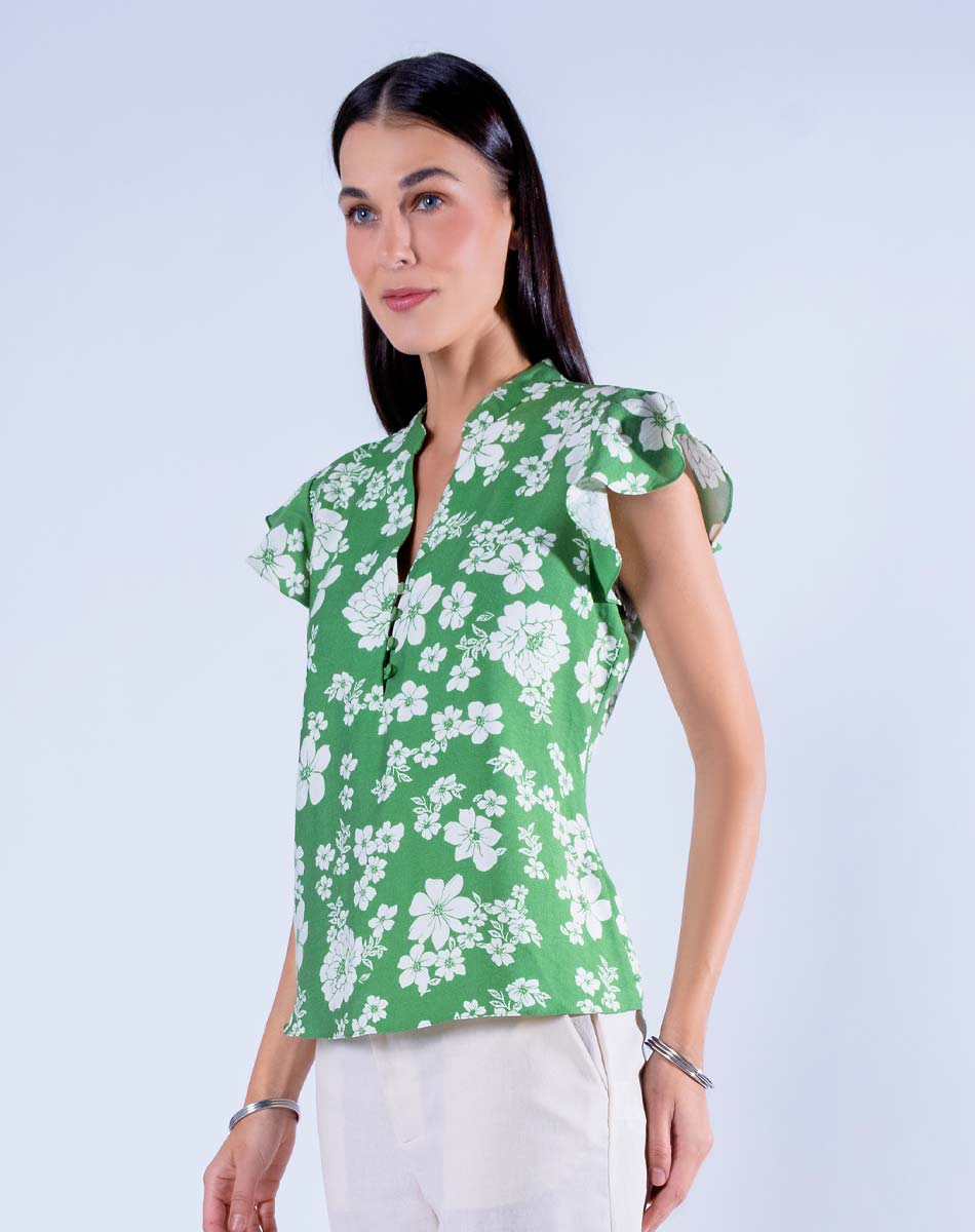 Blusa Floral Escote V