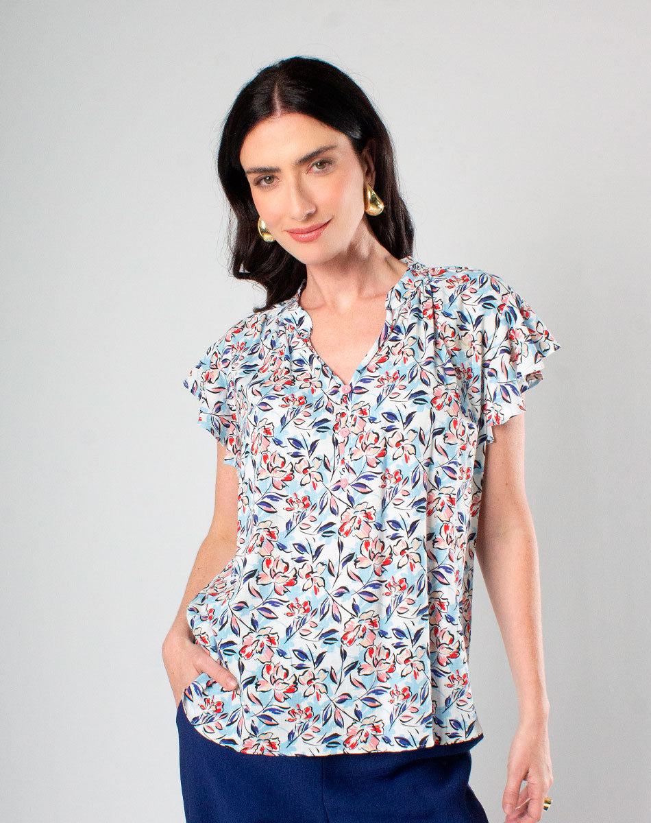 Blusa Con Estampado de Flores