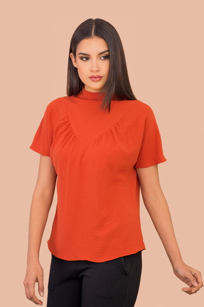 Blusa manga corta con cuello alto